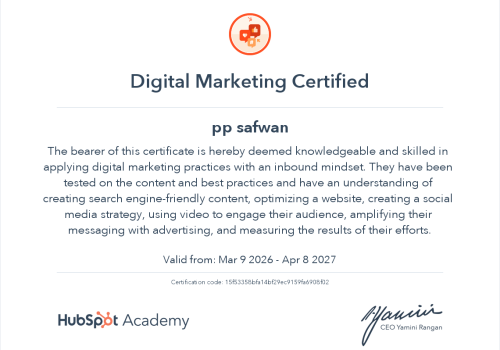 HUBSPOT PROVIDED DIGITAL MAKRETING CERTIFICATE