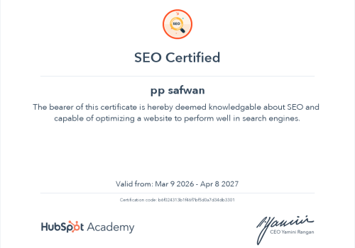 HUBSPOT ISSUED SEO CERTIFICATION